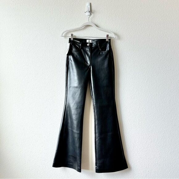 NWT Aritzia The Melina™ Flare High-waisted Vegan Leather Flare Pants Black Sz 0 - Picture 4 of 11